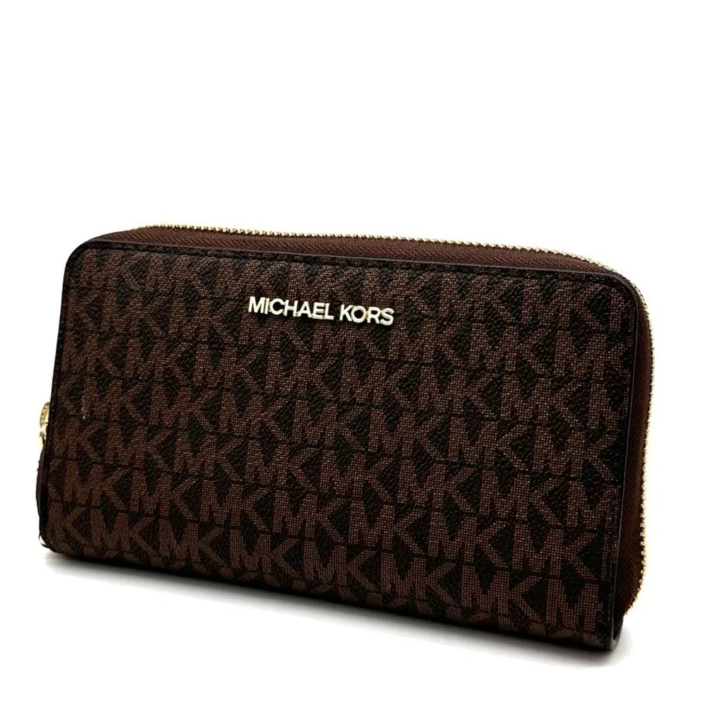Michael Kors JST Flat MF Phone Case Wallet Brown Leather
